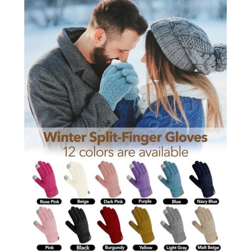 ⚡Women & Men Black+Black Winter Touch Screen Warm Thick Fleece Lined Knit Gloves - Picture 5 of 7